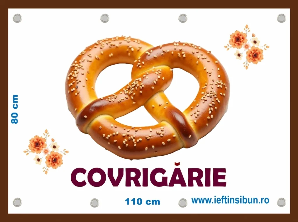 Banner personalizat Covrigărie pentru magazin, banner publicitar covrigărie exterior interior, culori vii