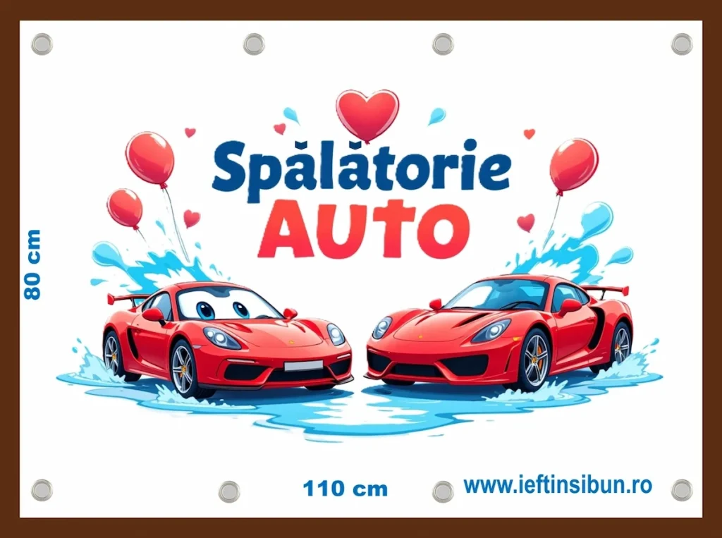 Banner personalizat Spălătorie Auto pentru promovare serviciu, banner publicitar exterior interior, culori vii