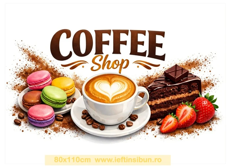 Banner personalizat Coffee Shop pentru cafenea, banner publicitar exterior interior, culori vii