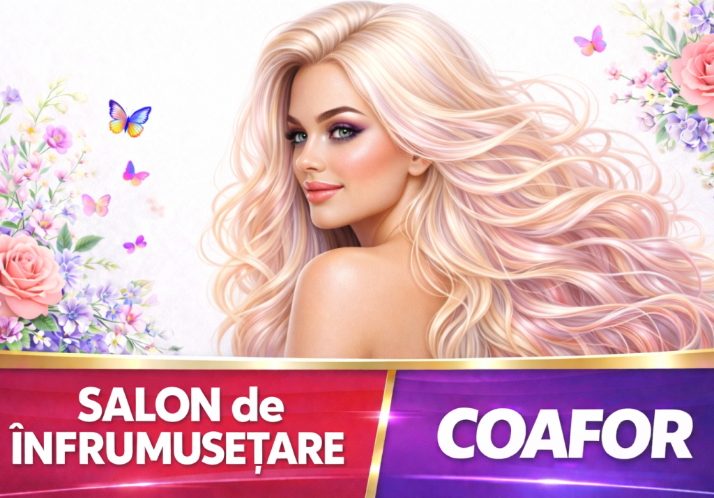 Banner personalizat coafor pentru salon de înfrumusețare, banner publicitar beauty salon, culori vii