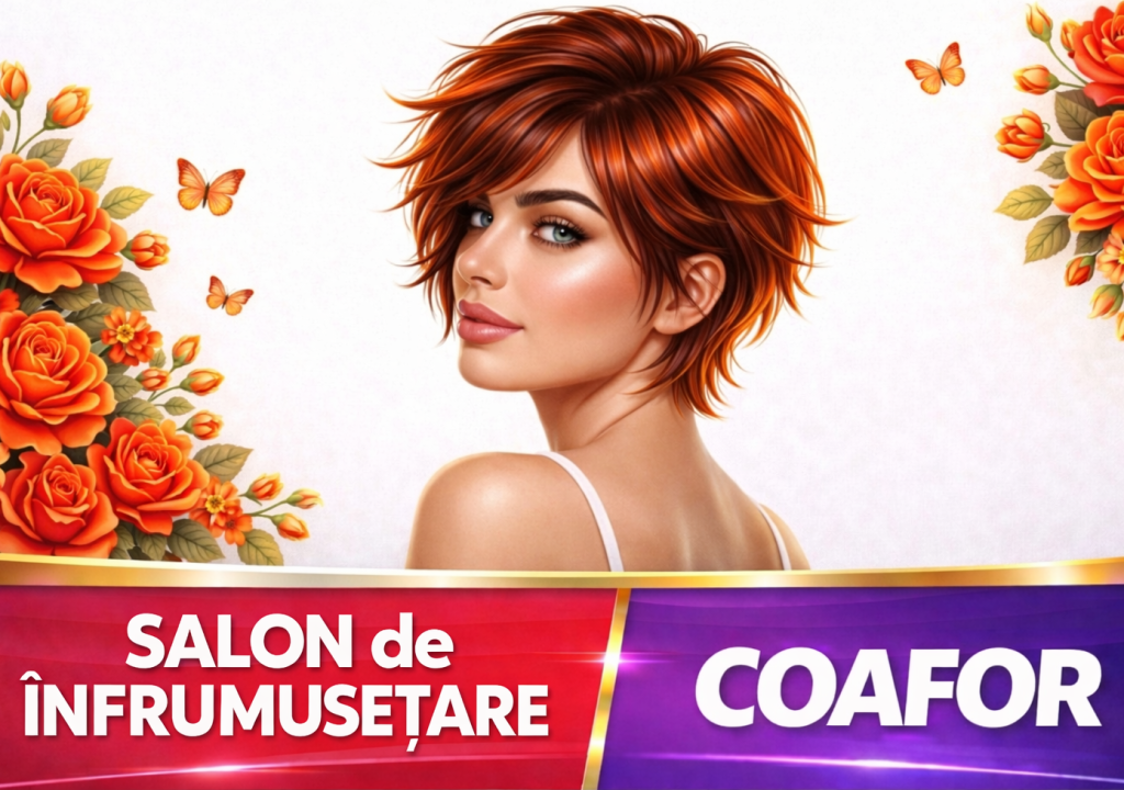 Banner beauty salon personalizat pentru salon de înfrumusețare, banner publicitar coafor, culori vii